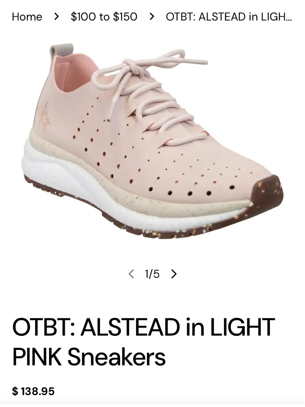NWT OTBT Alstead Jcole Lace-Up Slip-On Sneaker in Blush Pink leather